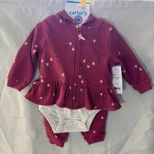 Carter's girls three piece set, red, 3 mos - NWT